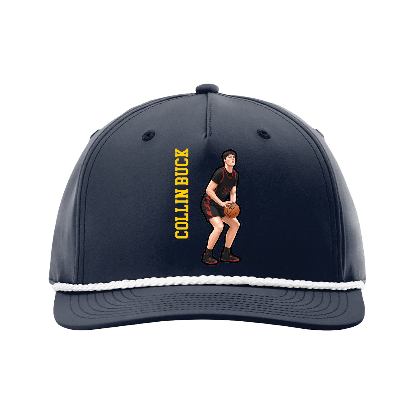 Five-Panel Classic Rope Cap — Name Vertical in Navy