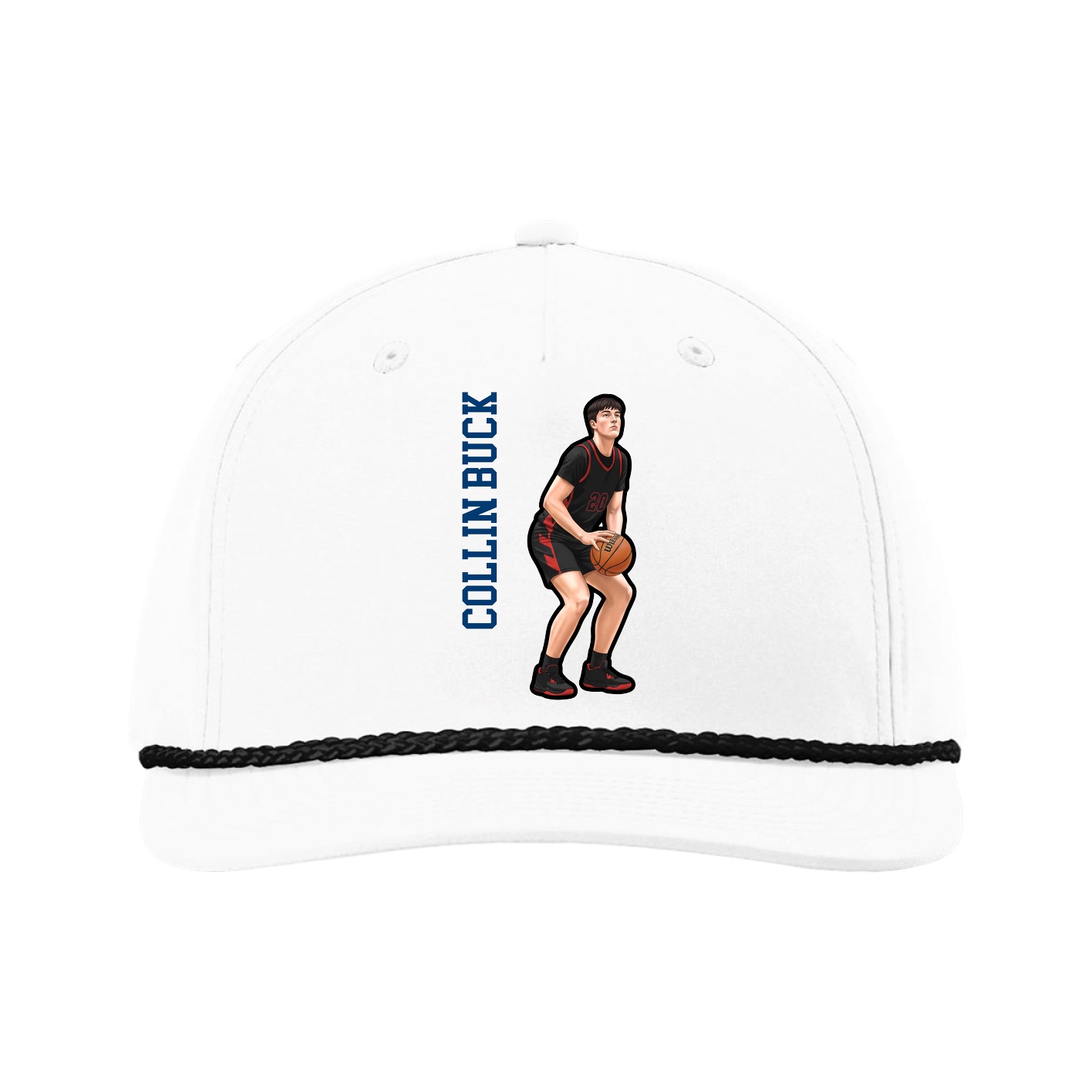 Five-Panel Classic Rope Cap — Name Vertical in White