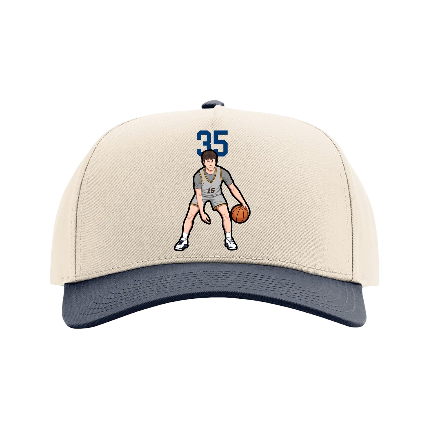 Full Fabric Five-Panel Champ Cap — Number Top in Cream/Navy