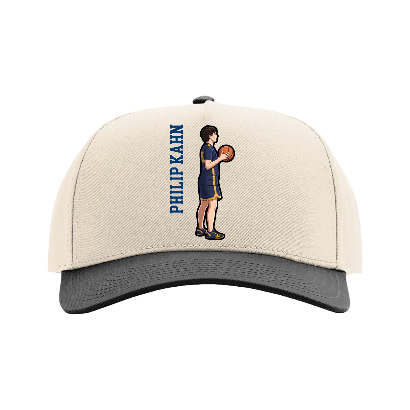 Full Fabric Five-Panel Champ Cap — Name Vertical in Cream/Black