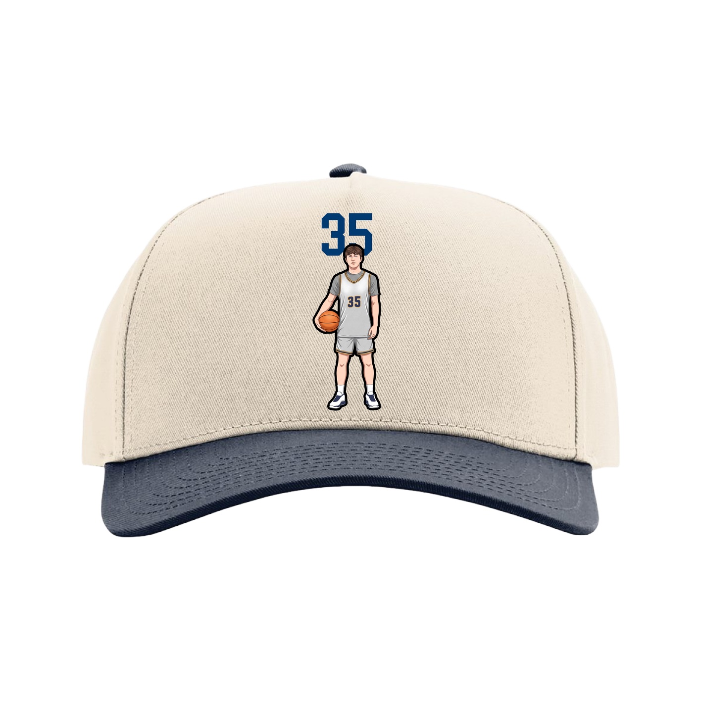Full Fabric Five-Panel Champ Cap — Number Top in Cream/Navy