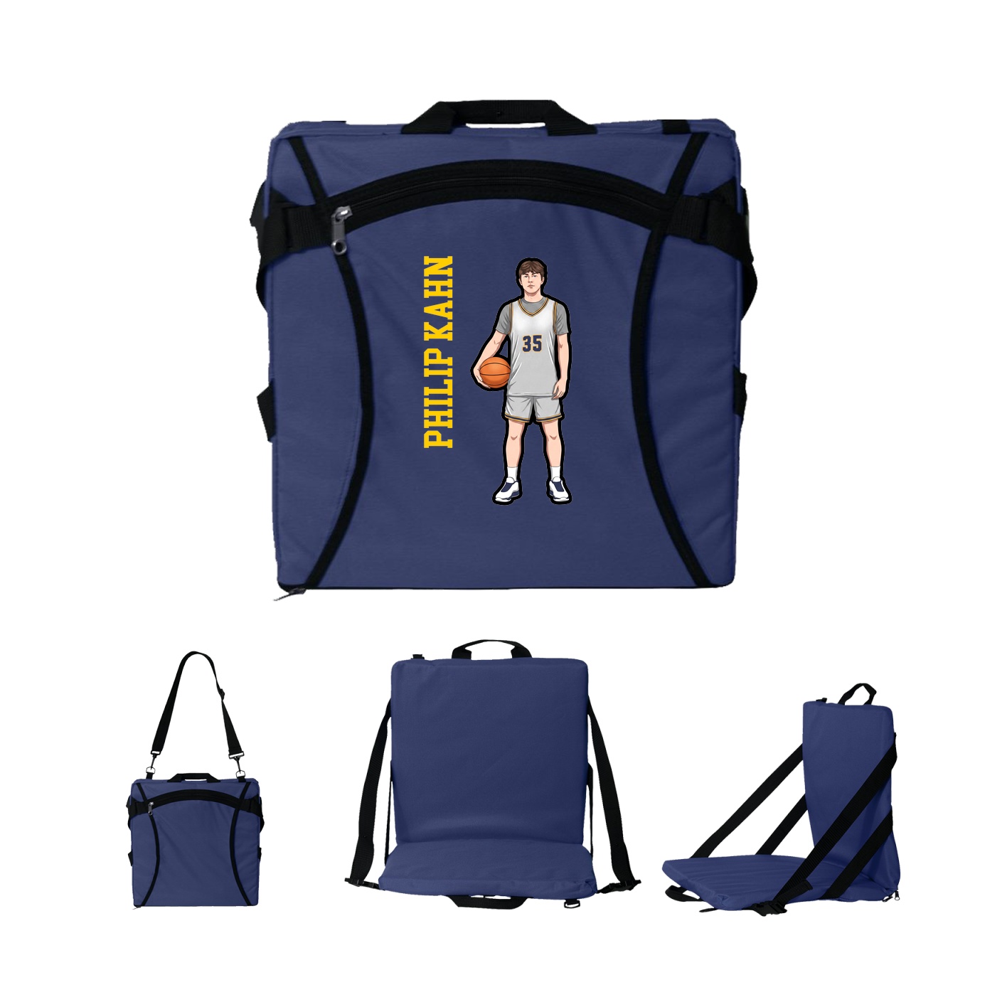 Folding Stadium Seat — Name Vertical in Navy