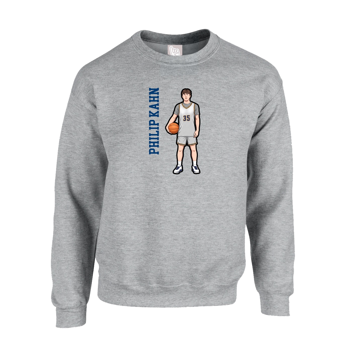 Fleece Crew — Name Vertical in Grey