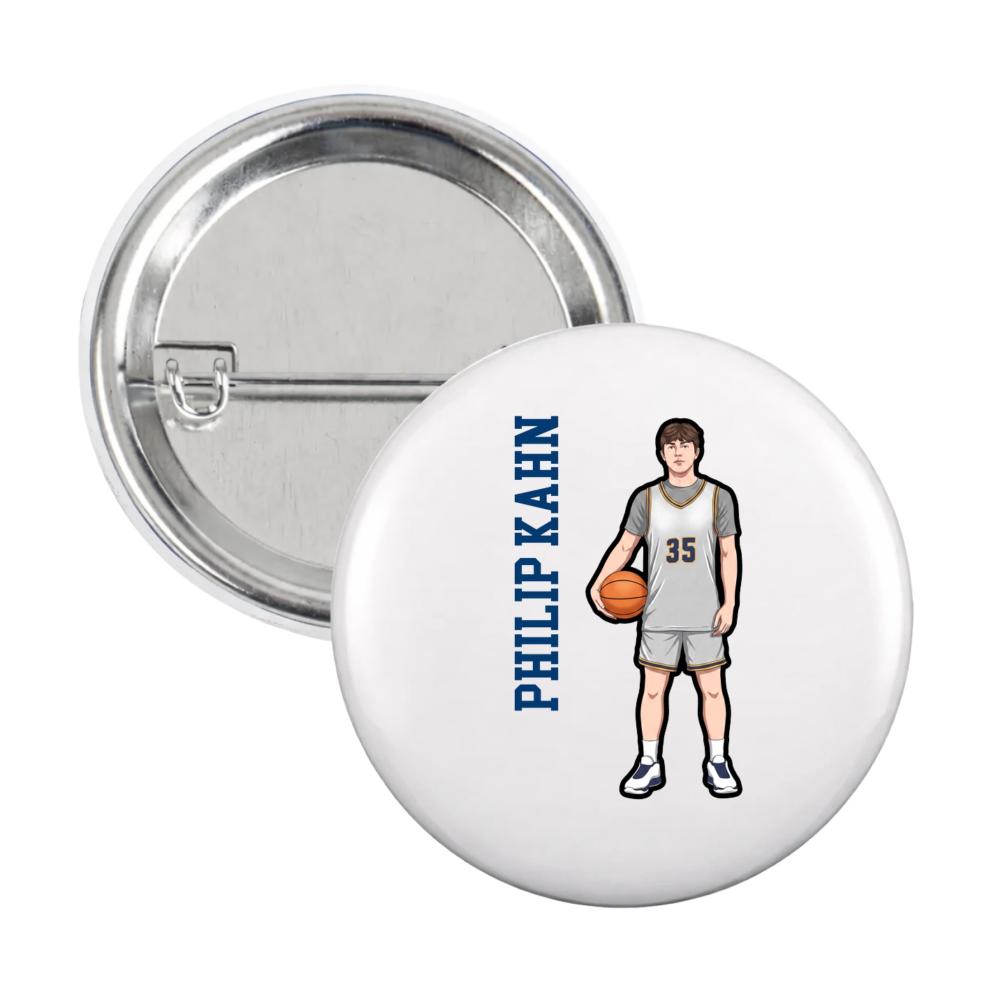 Game Day Button — Name Vertical in White