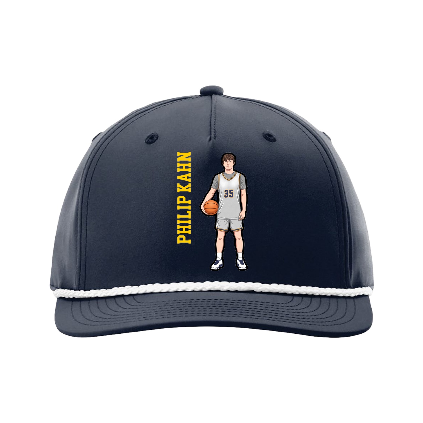 Five-Panel Classic Rope Cap — Name Vertical in Navy