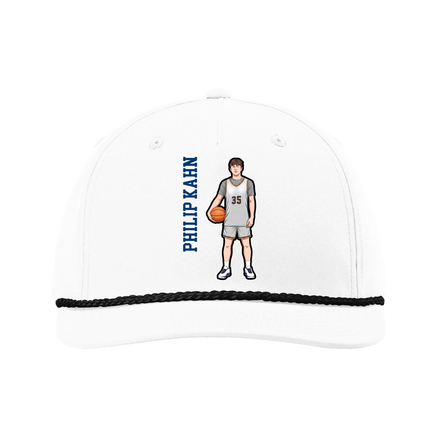 Five-Panel Classic Rope Cap — Name Vertical in White
