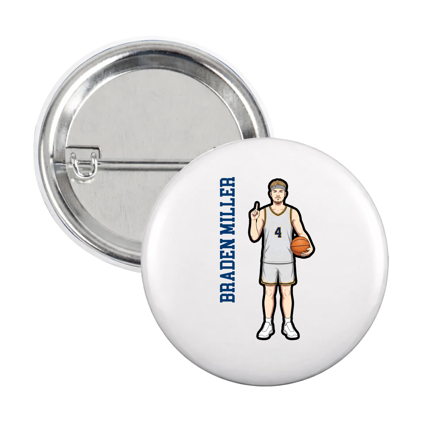 Game Day Button — Name Vertical in White