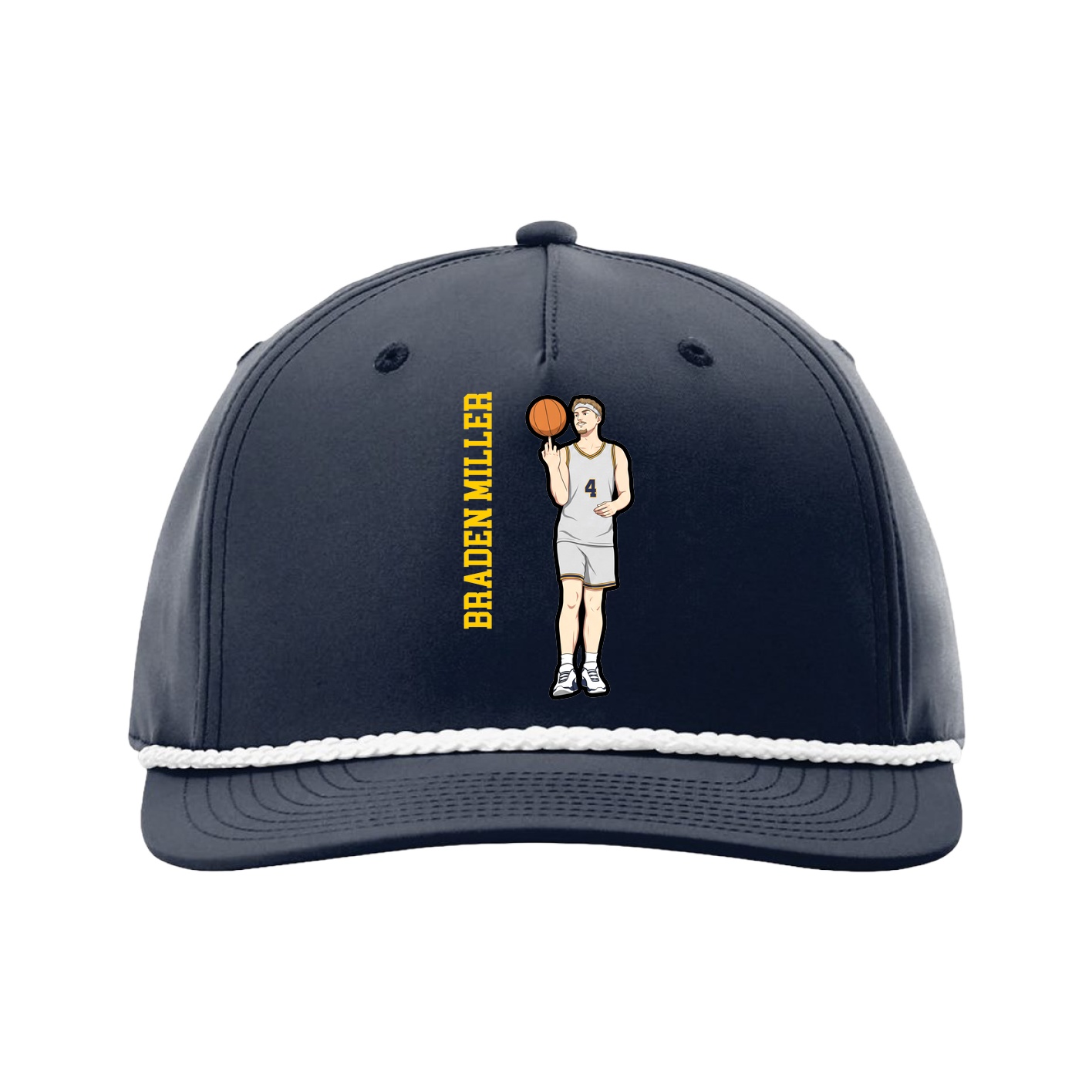 Five-Panel Classic Rope Cap — Name Vertical in Navy