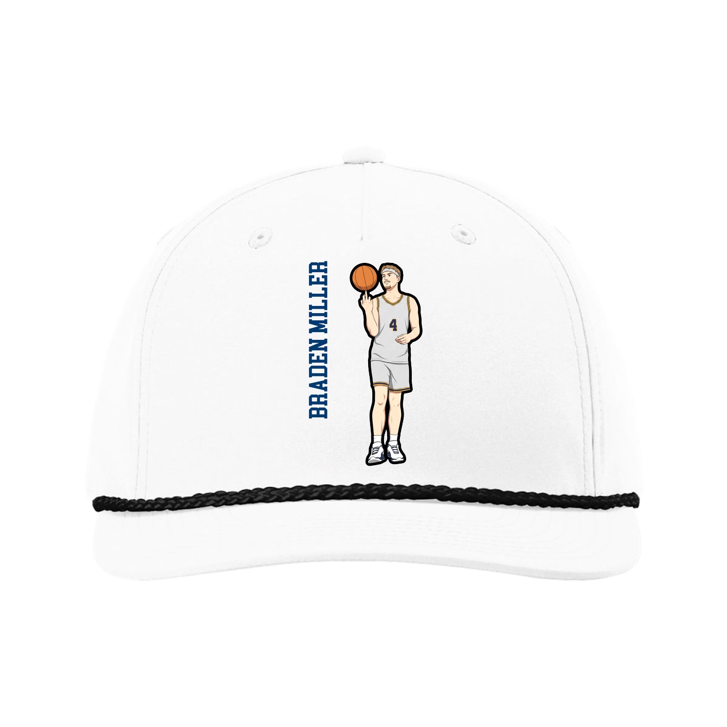 Five-Panel Classic Rope Cap — Name Vertical in White