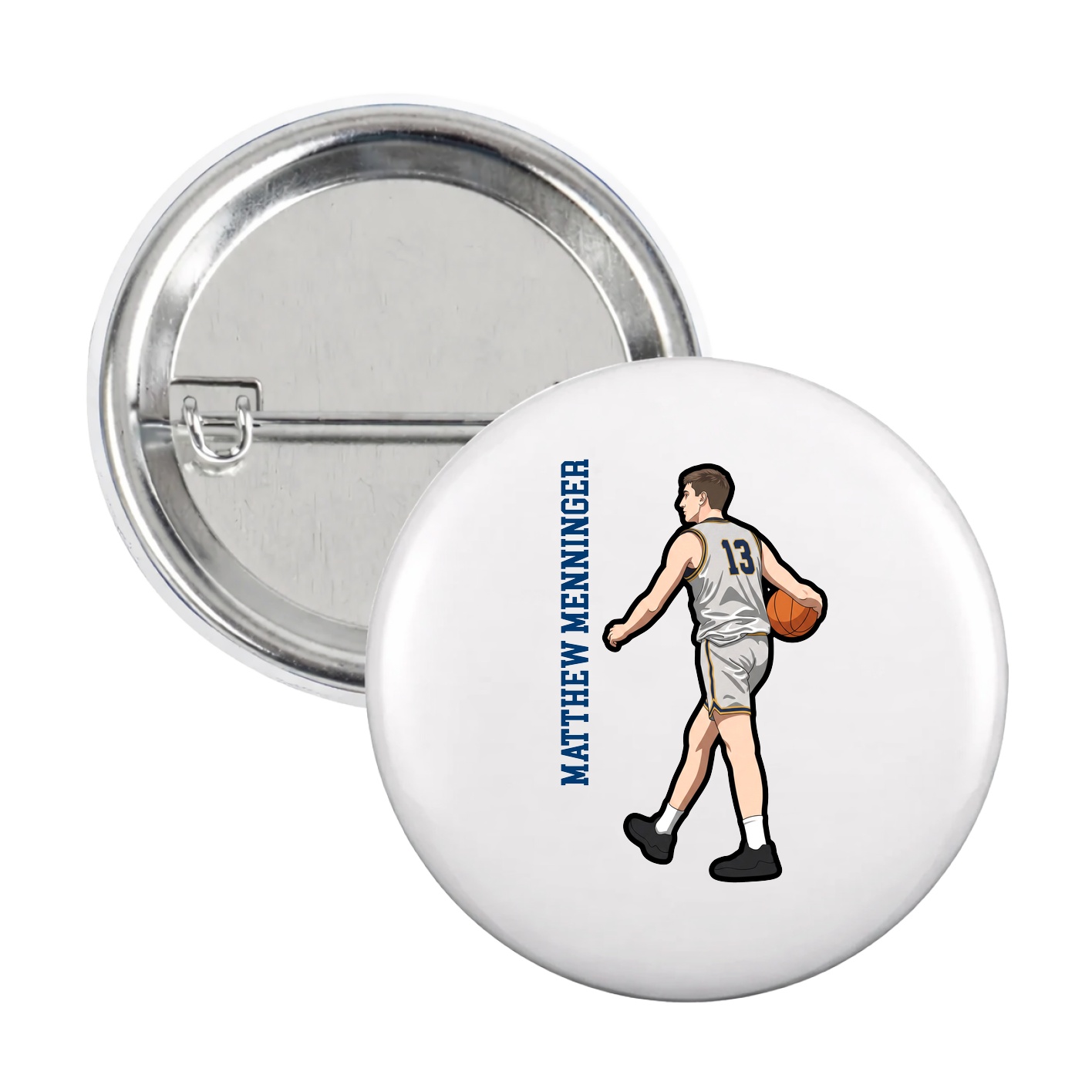 Game Day Button — Name Vertical in White