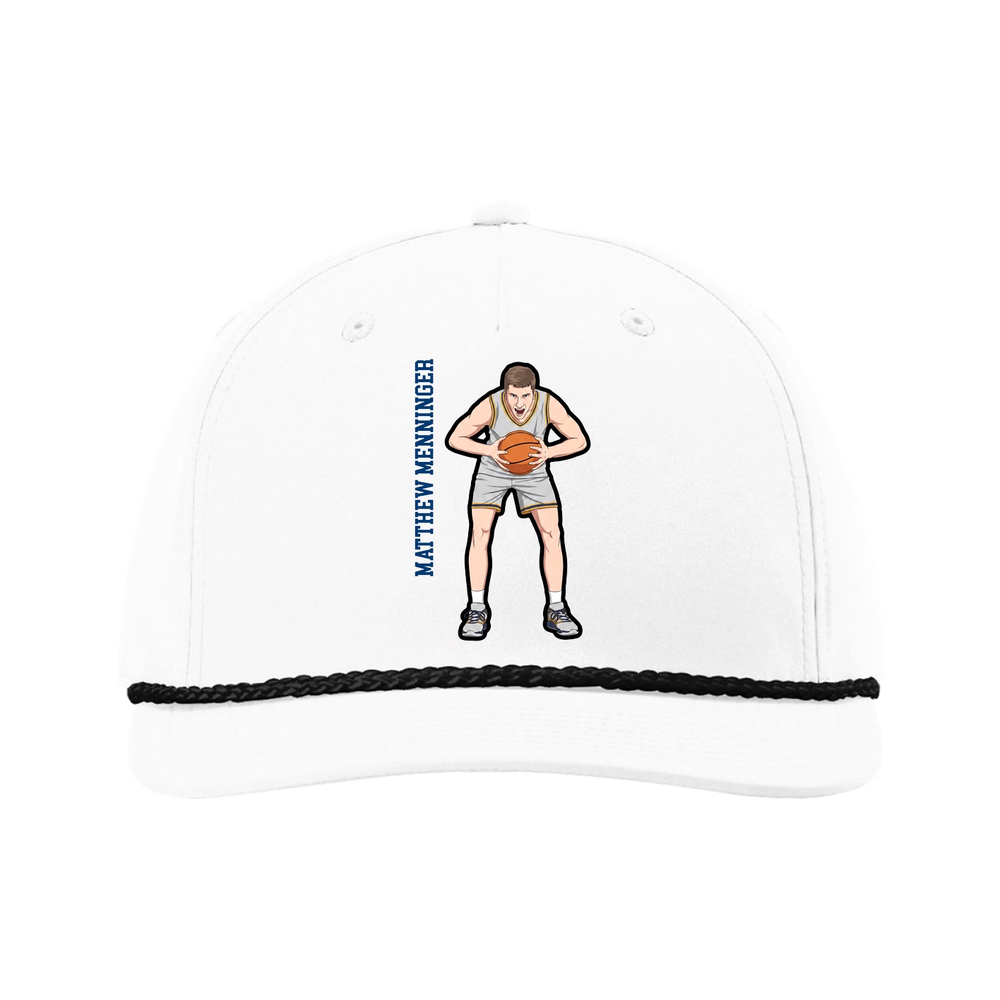 Five-Panel Classic Rope Cap — Name Vertical in White