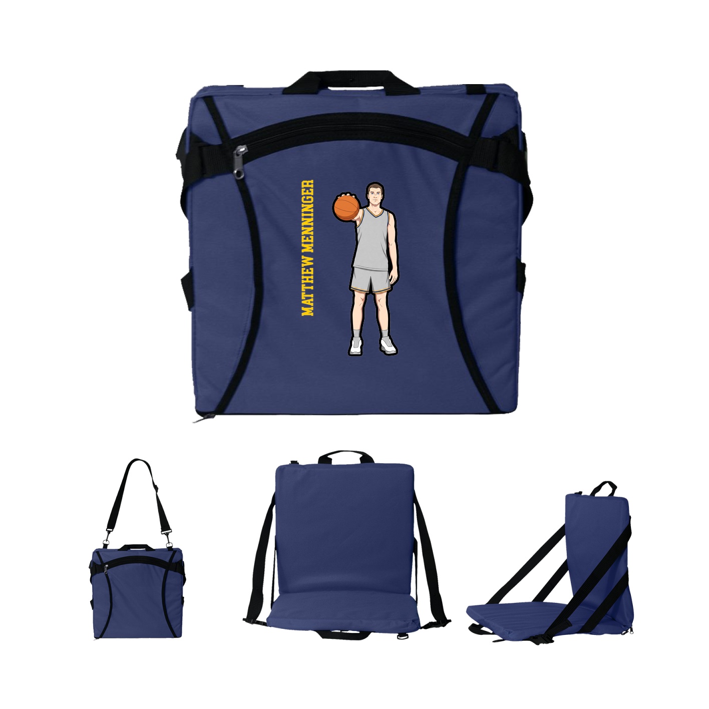 Folding Stadium Seat — Name Vertical in Navy
