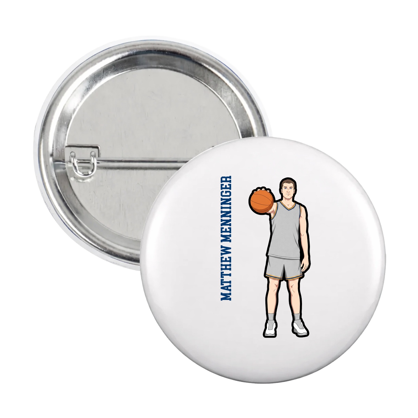 Game Day Button — Name Vertical in White