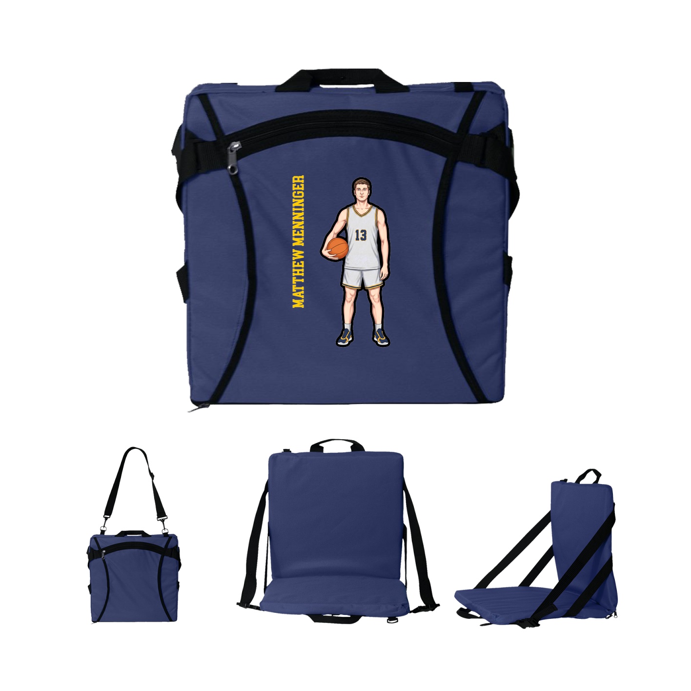 Folding Stadium Seat — Name Vertical in Navy