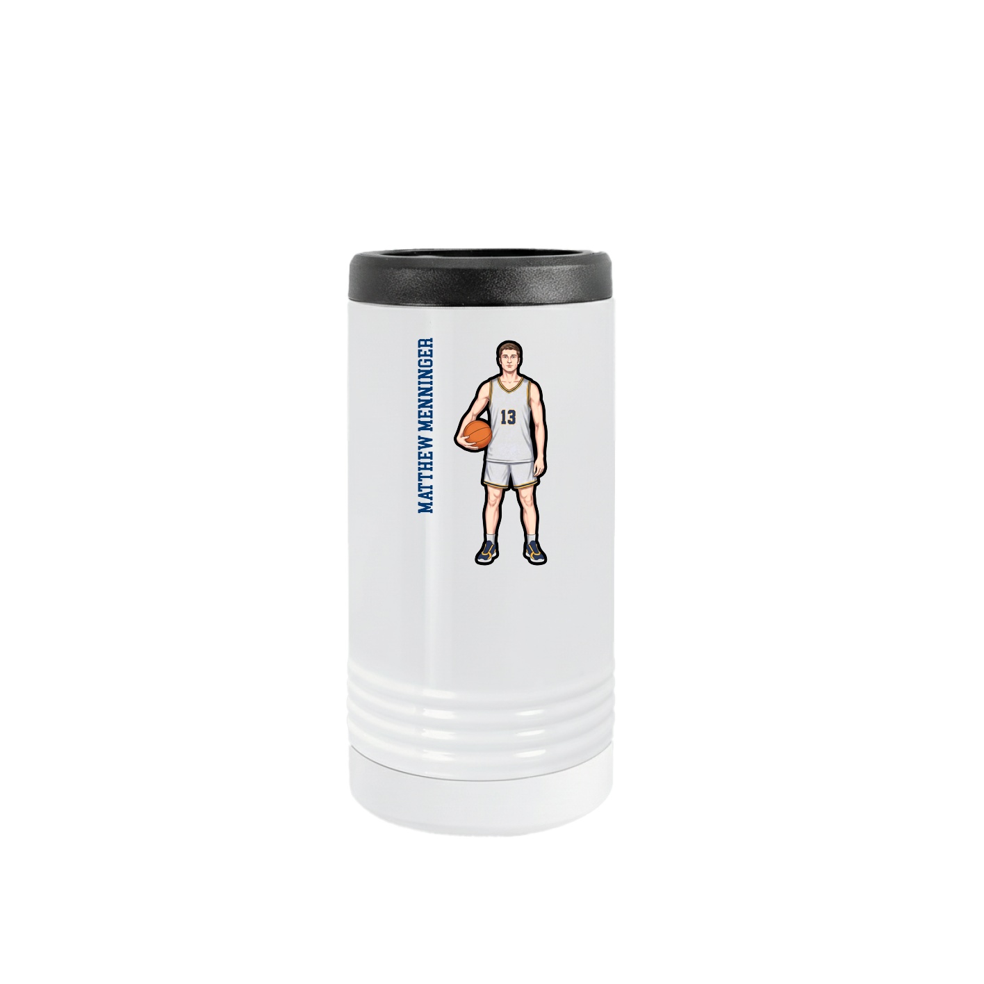 Slim Beverage Holder — Name Vertical in White