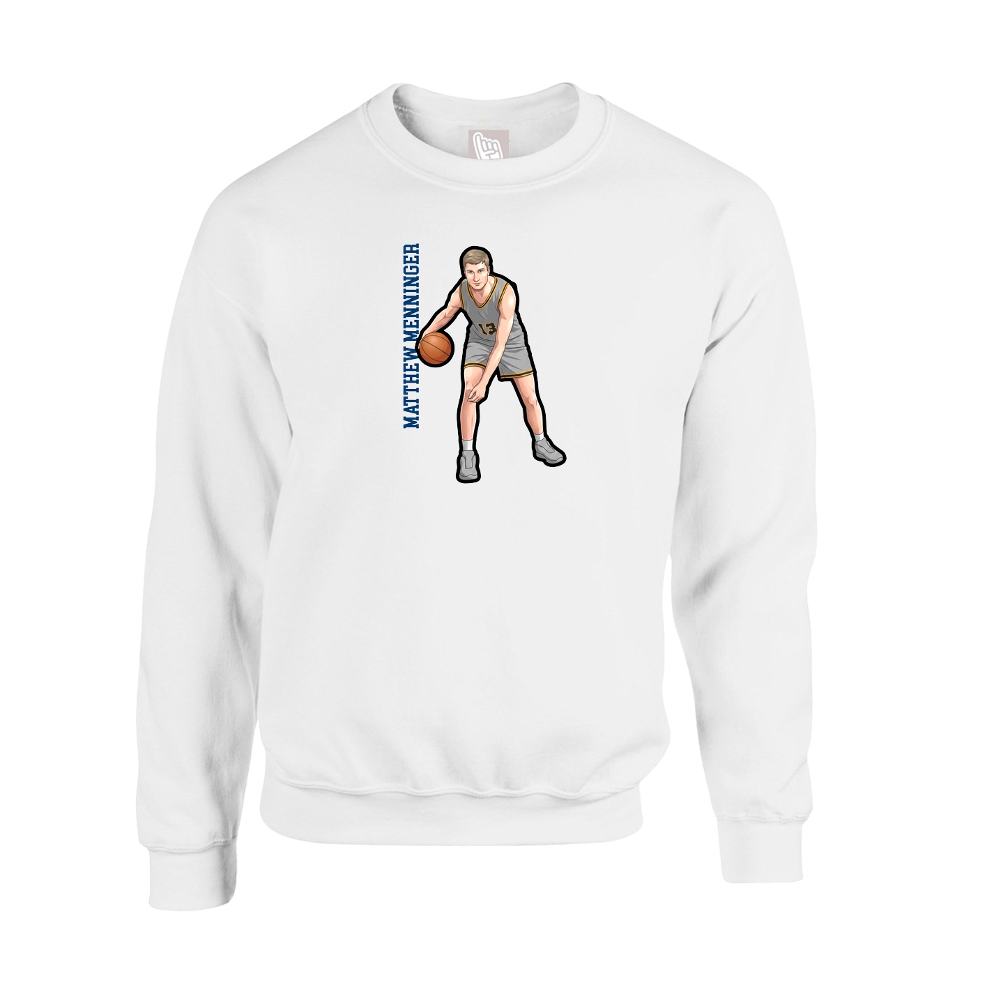 Fleece Crew — Name Vertical in White