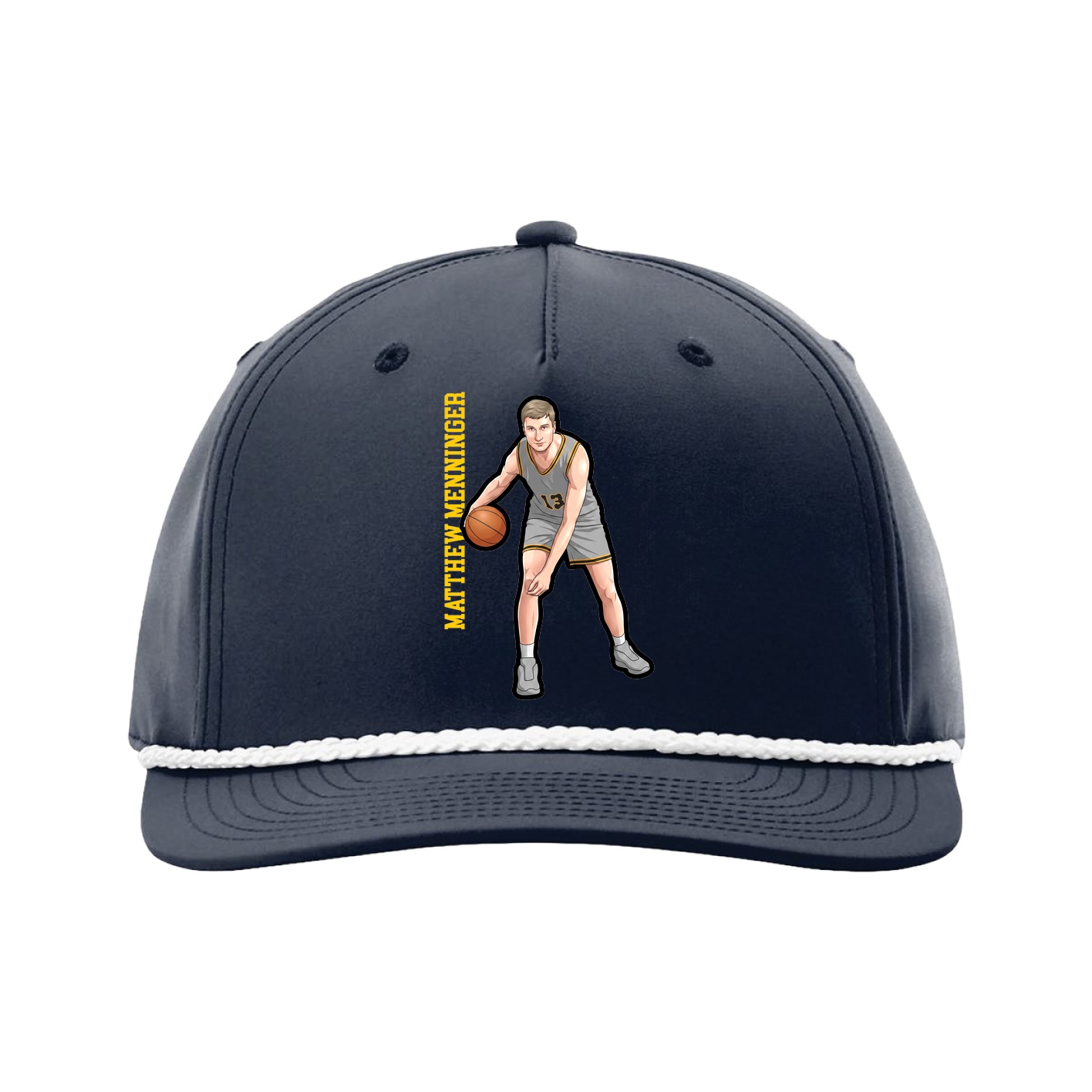 Five-Panel Classic Rope Cap — Name Vertical in Navy