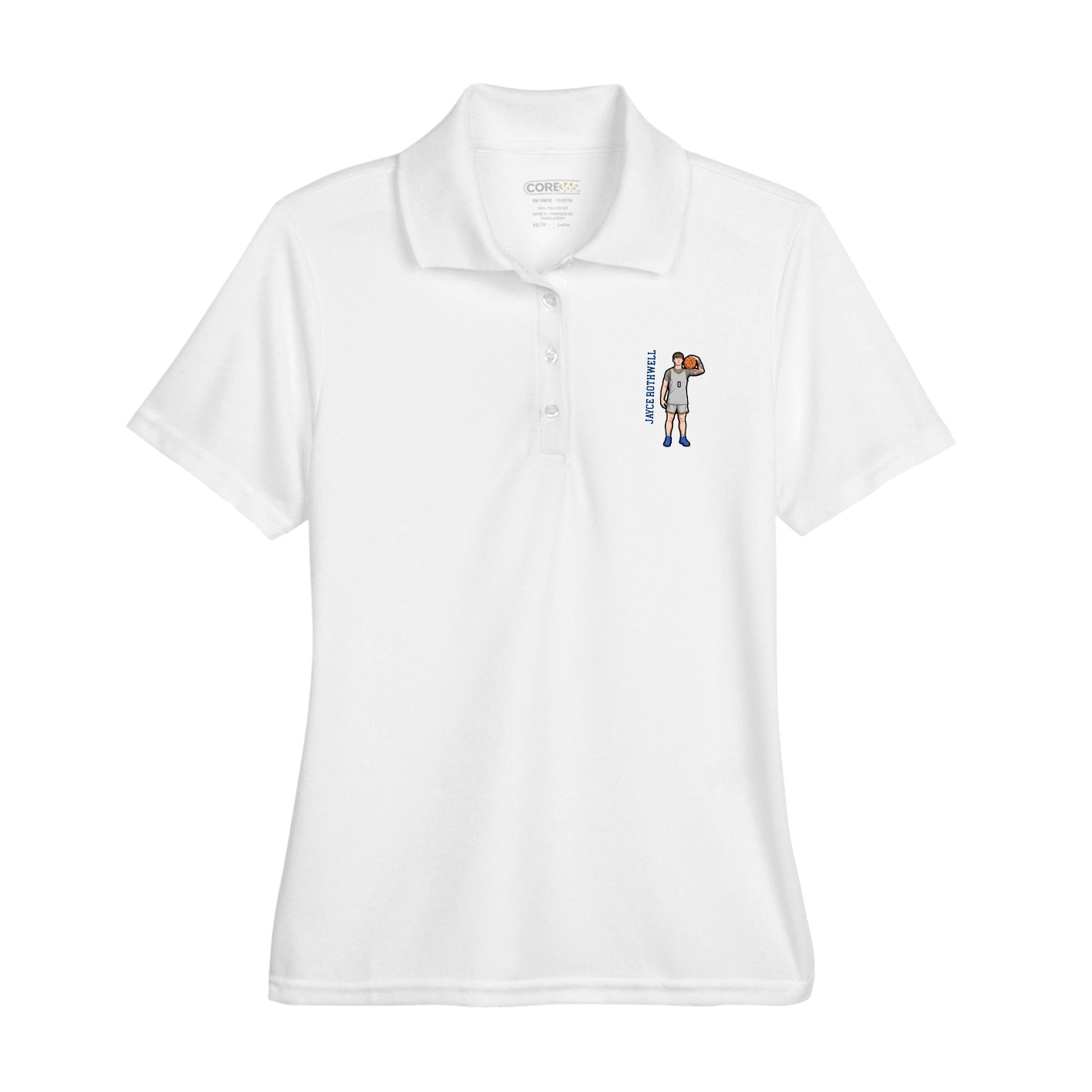 Womens Performance Polo — Name Vertical in White