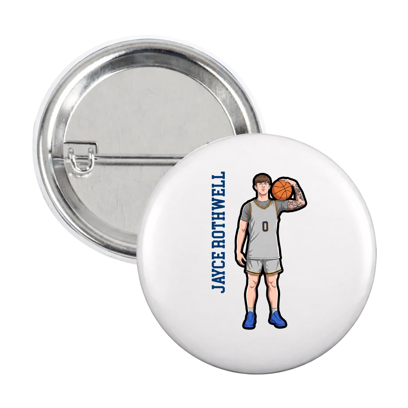 Game Day Button — Name Vertical in White