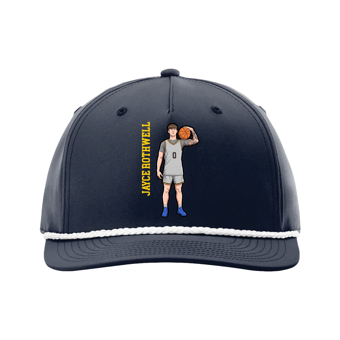 Five-Panel Classic Rope Cap — Name Vertical in Navy