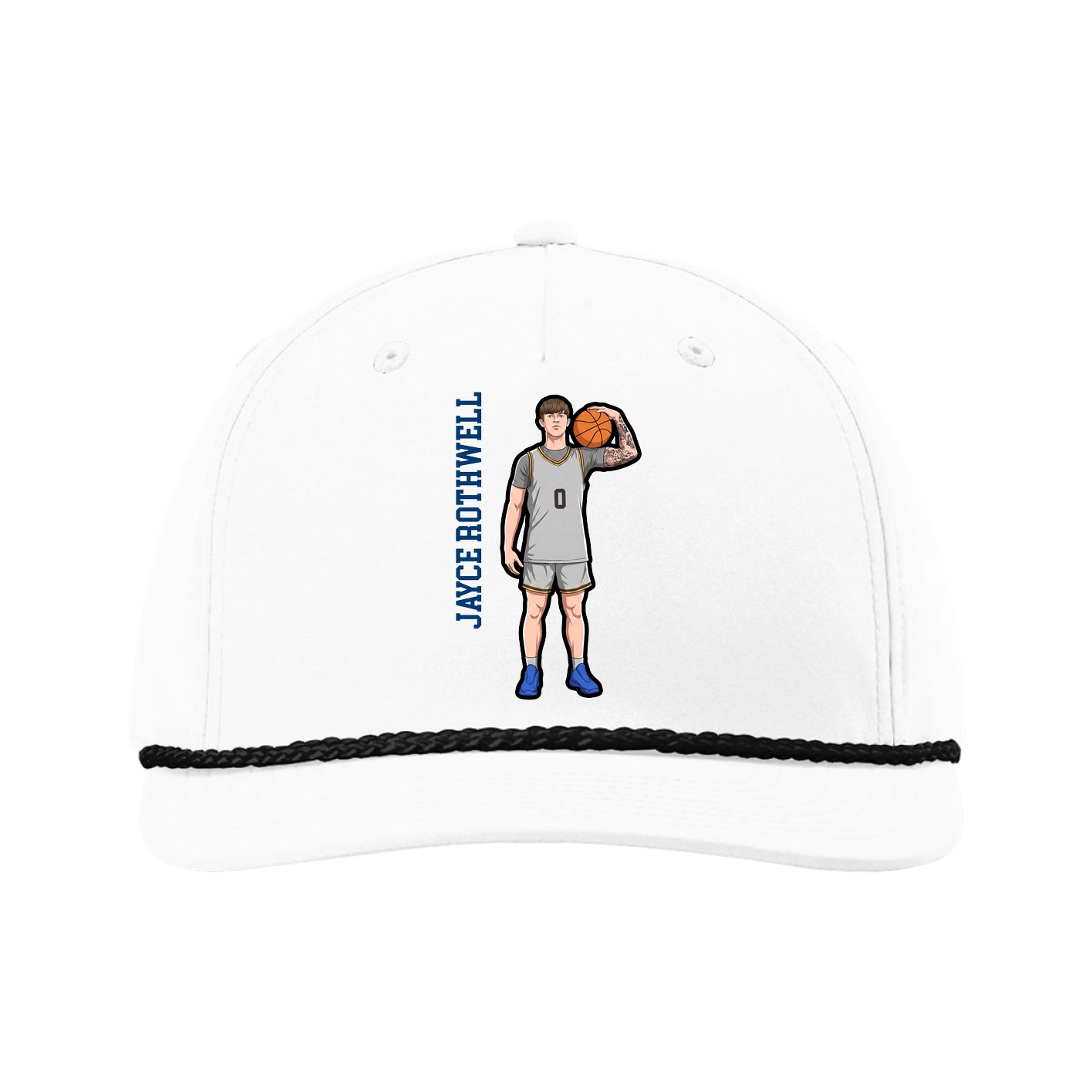 Five-Panel Classic Rope Cap — Name Vertical in White