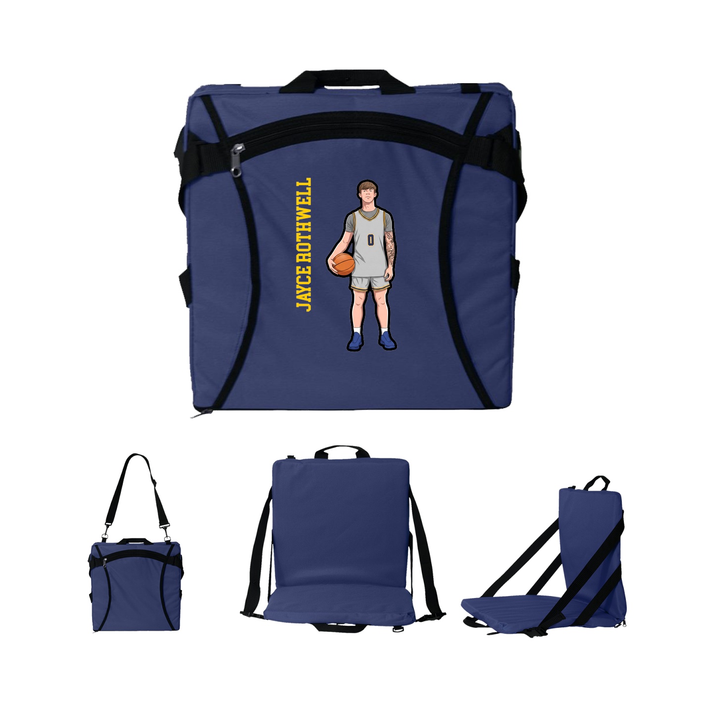 Folding Stadium Seat — Name Vertical in Navy