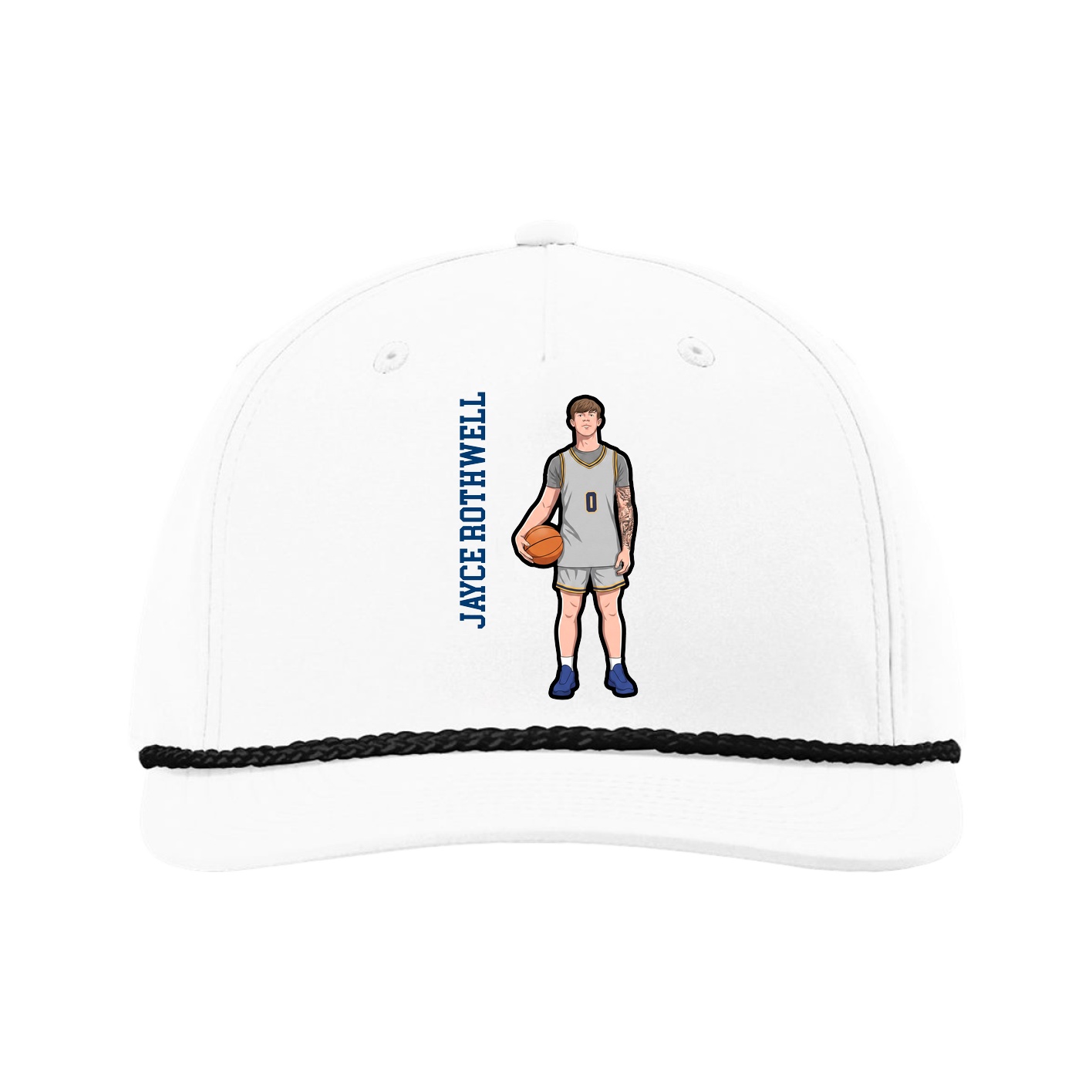 Five-Panel Classic Rope Cap — Name Vertical in White
