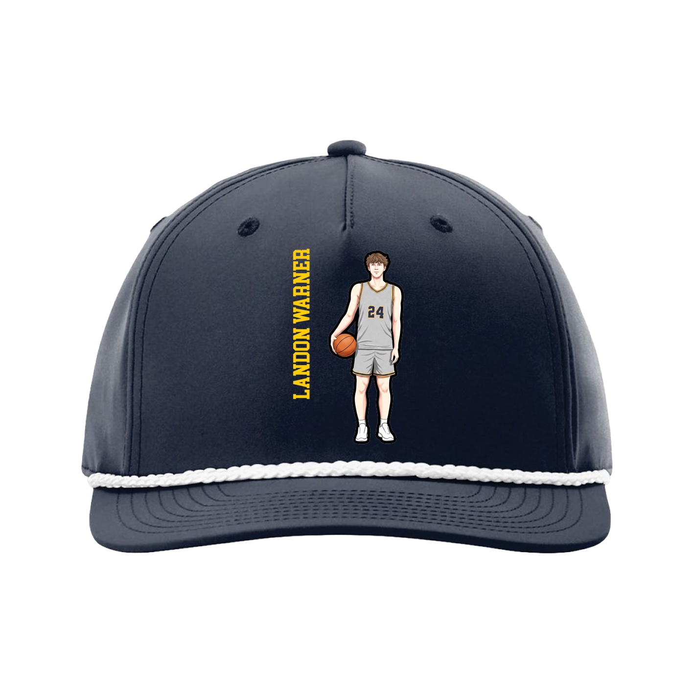 Five-Panel Classic Rope Cap — Name Vertical in Navy
