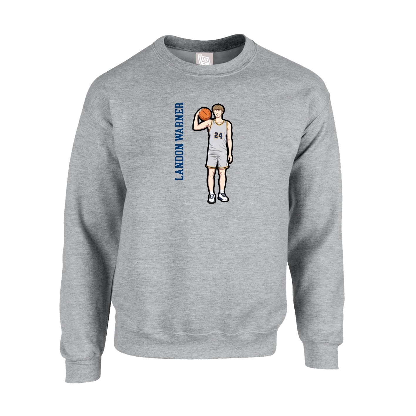 Fleece Crew — Name Vertical in Grey