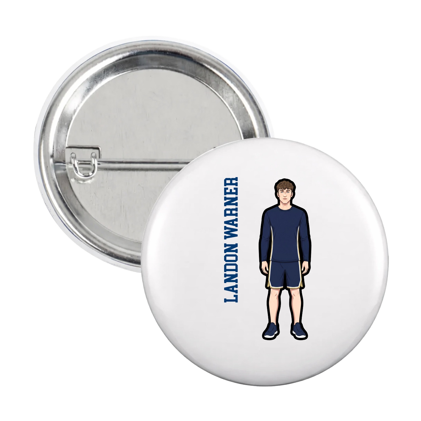 Game Day Button — Name Vertical in White