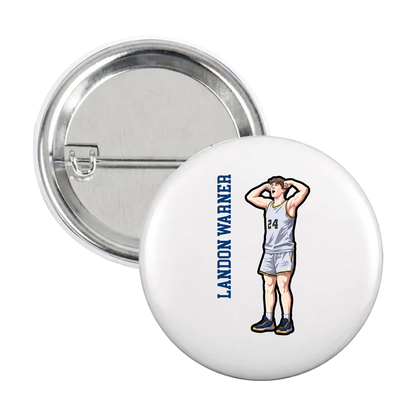 Game Day Button — Name Vertical in White
