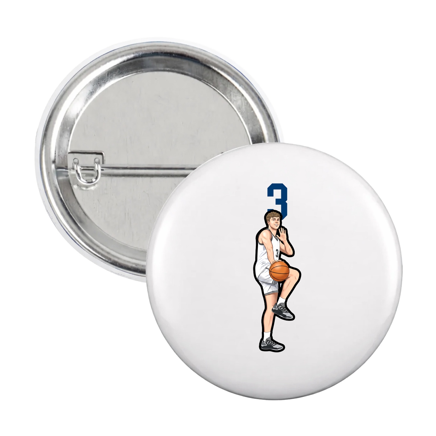 Game Day Button — Number Top in White