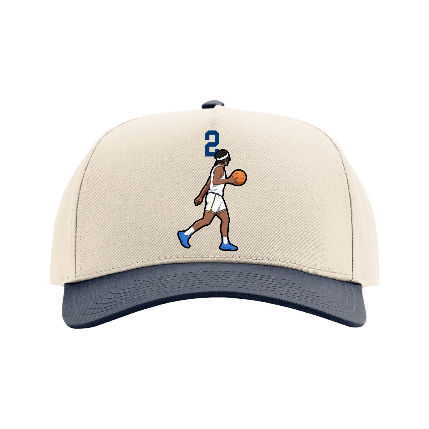 Full Fabric Five-Panel Champ Cap — Number Top in Cream/Navy