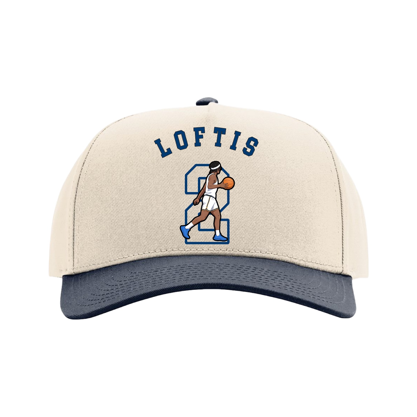 Full Fabric Five-Panel Champ Cap — Shirsey Arch in Cream/Navy