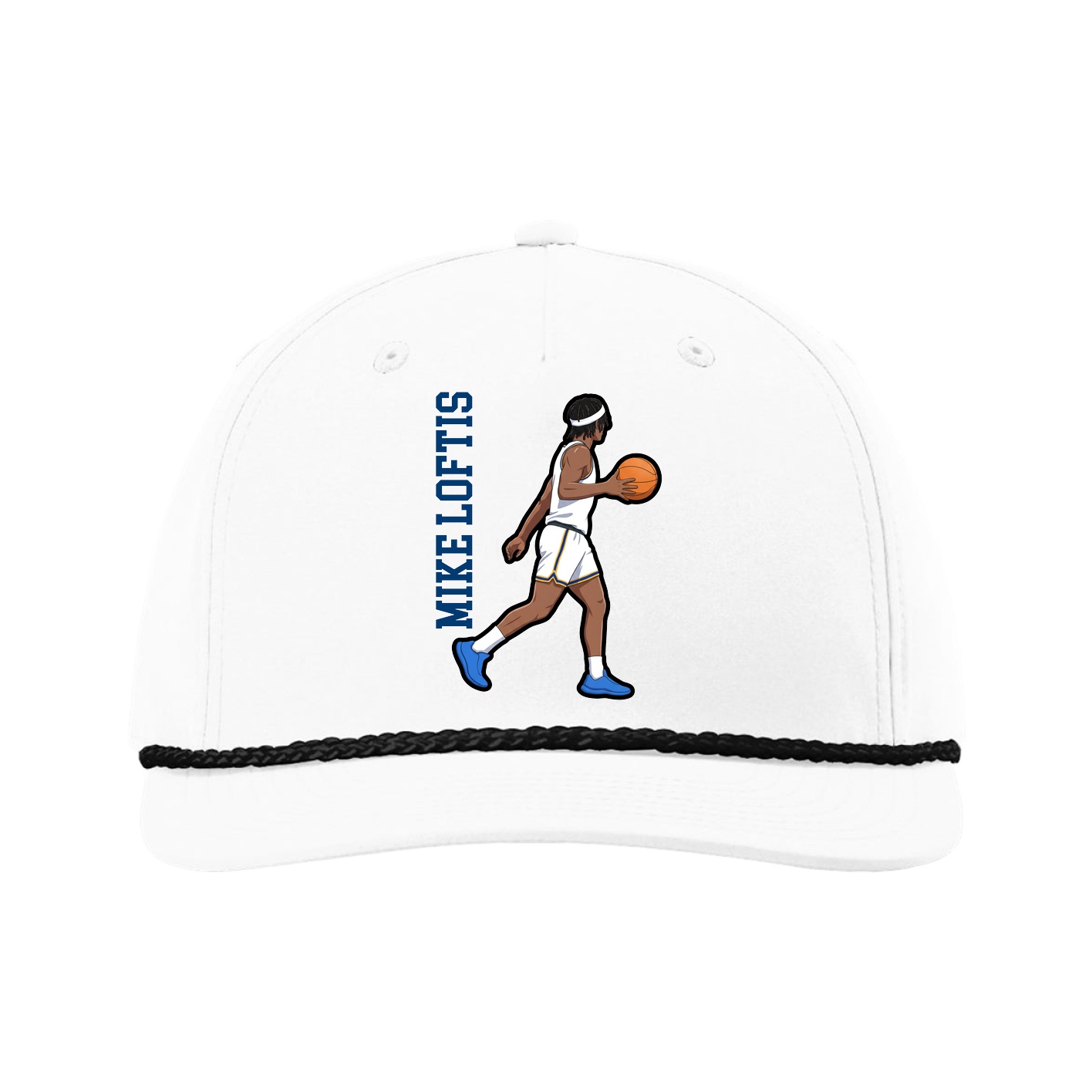Five-Panel Classic Rope Cap — Name Vertical in White