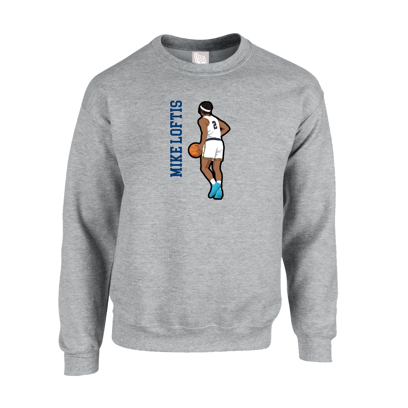 Fleece Crew — Name Vertical in Grey