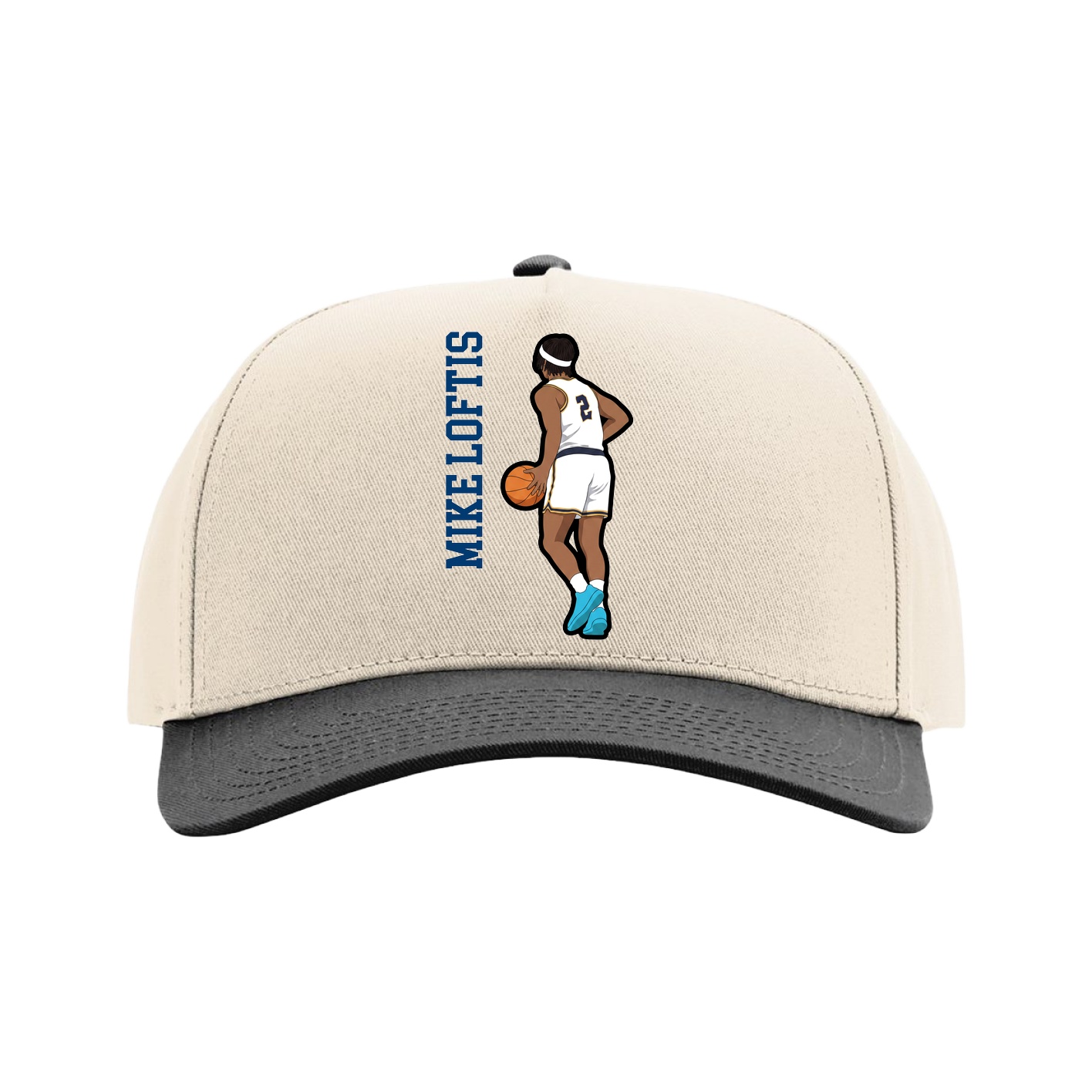 Full Fabric Five-Panel Champ Cap — Name Vertical in Cream/Black