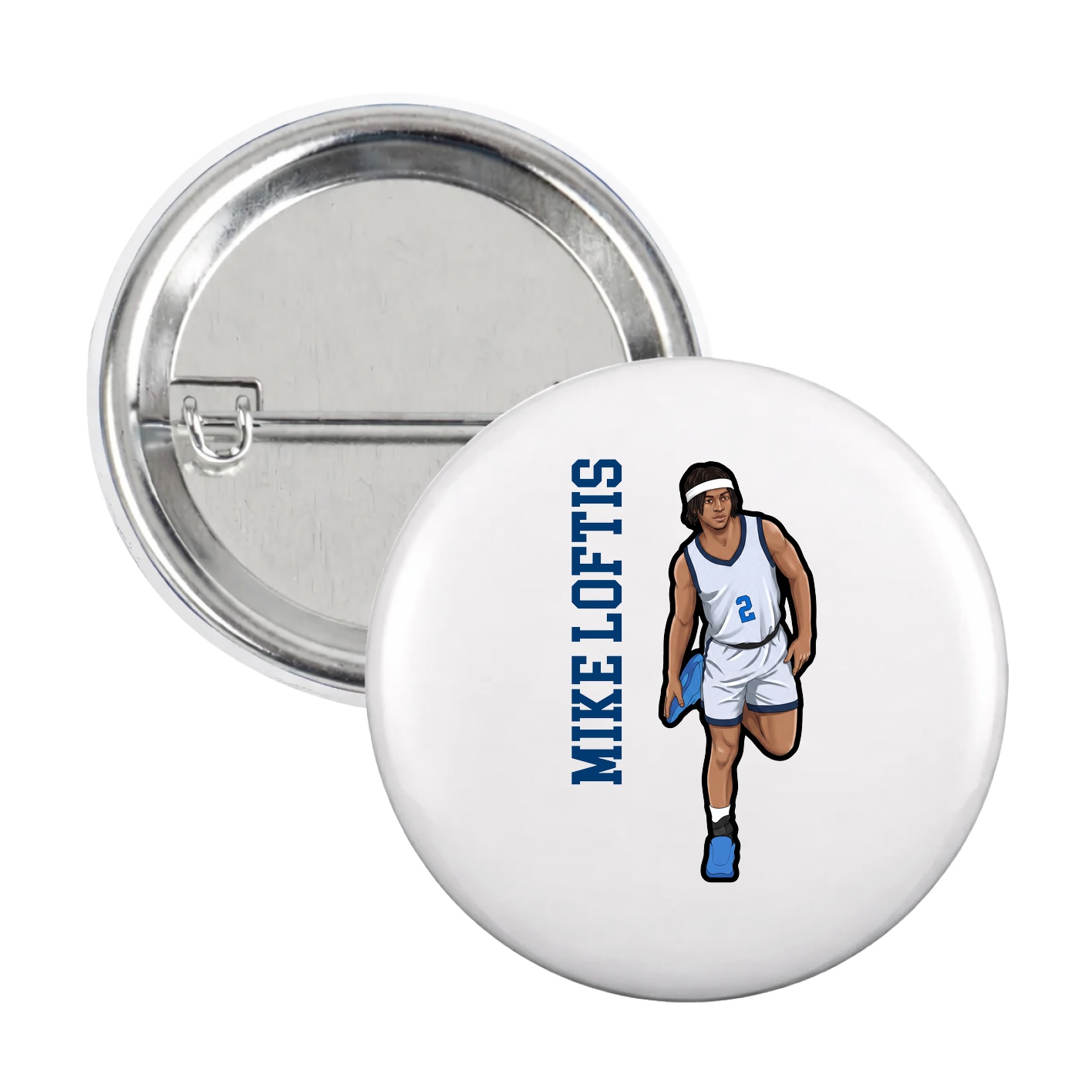 Game Day Button — Name Vertical in White