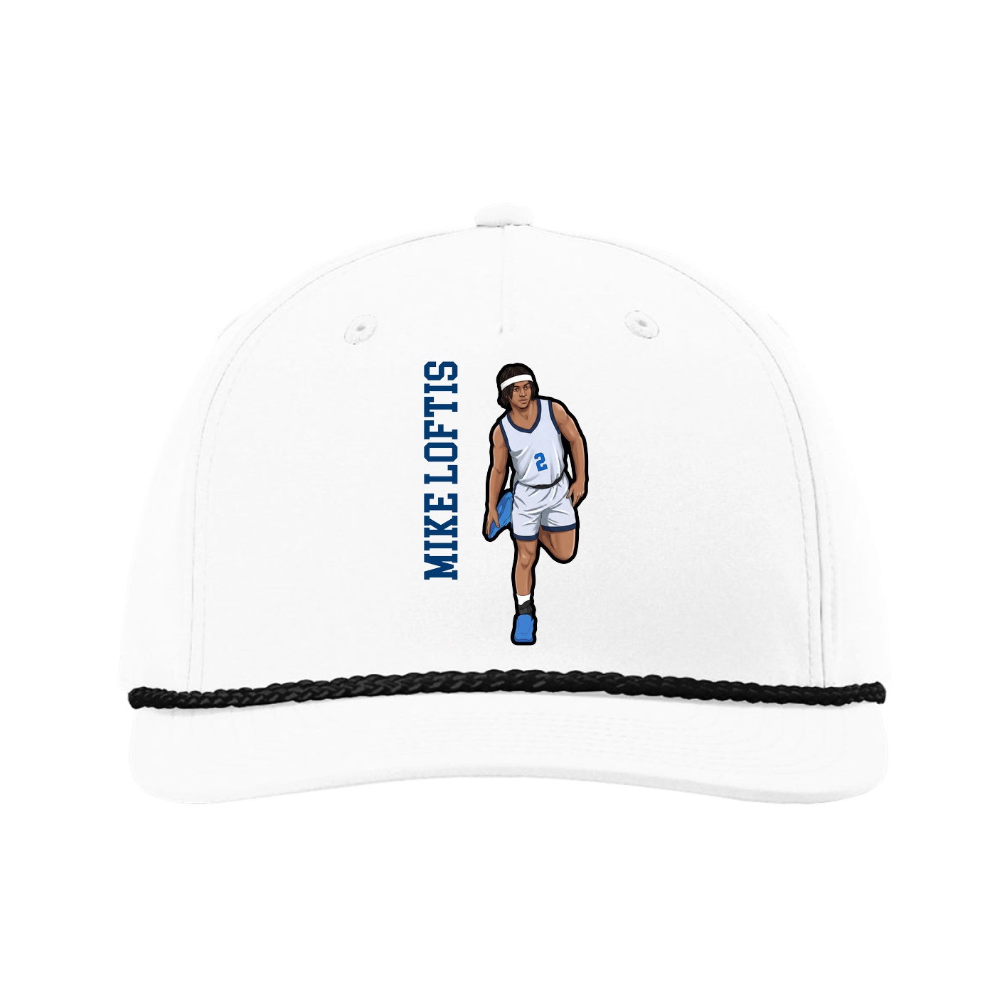 Five-Panel Classic Rope Cap — Name Vertical in White