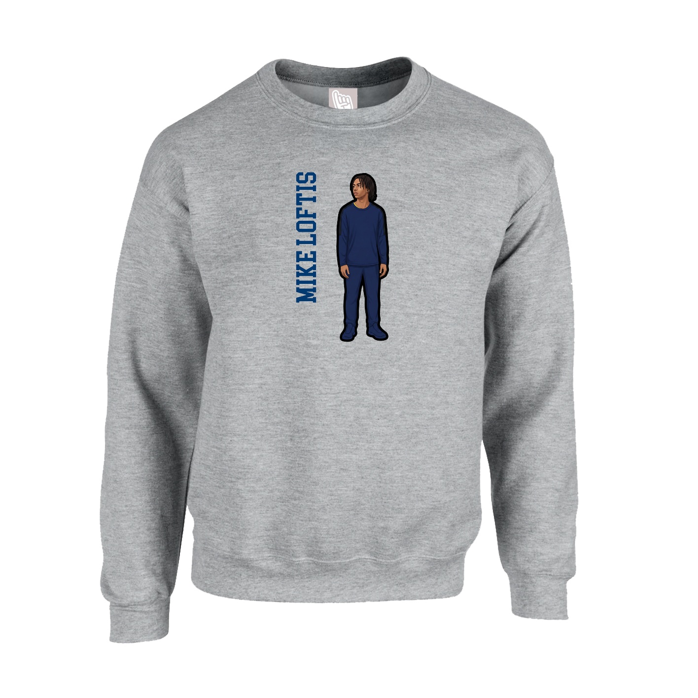 Fleece Crew — Name Vertical in Grey