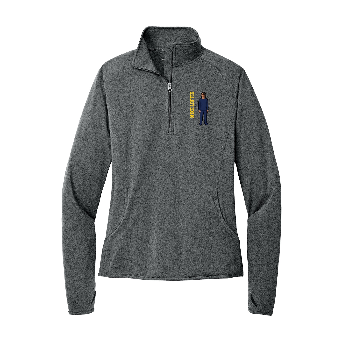 Women's Q-Zip Pullover — Name Vertical in Grey