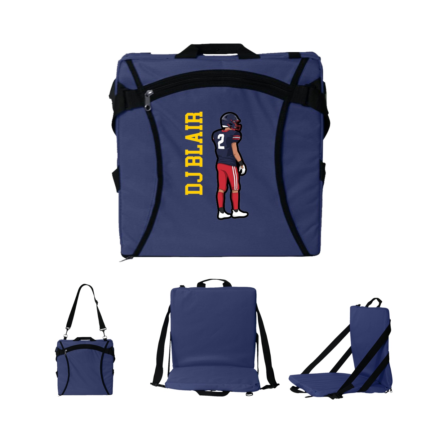 Folding Stadium Seat — Name Vertical in Navy