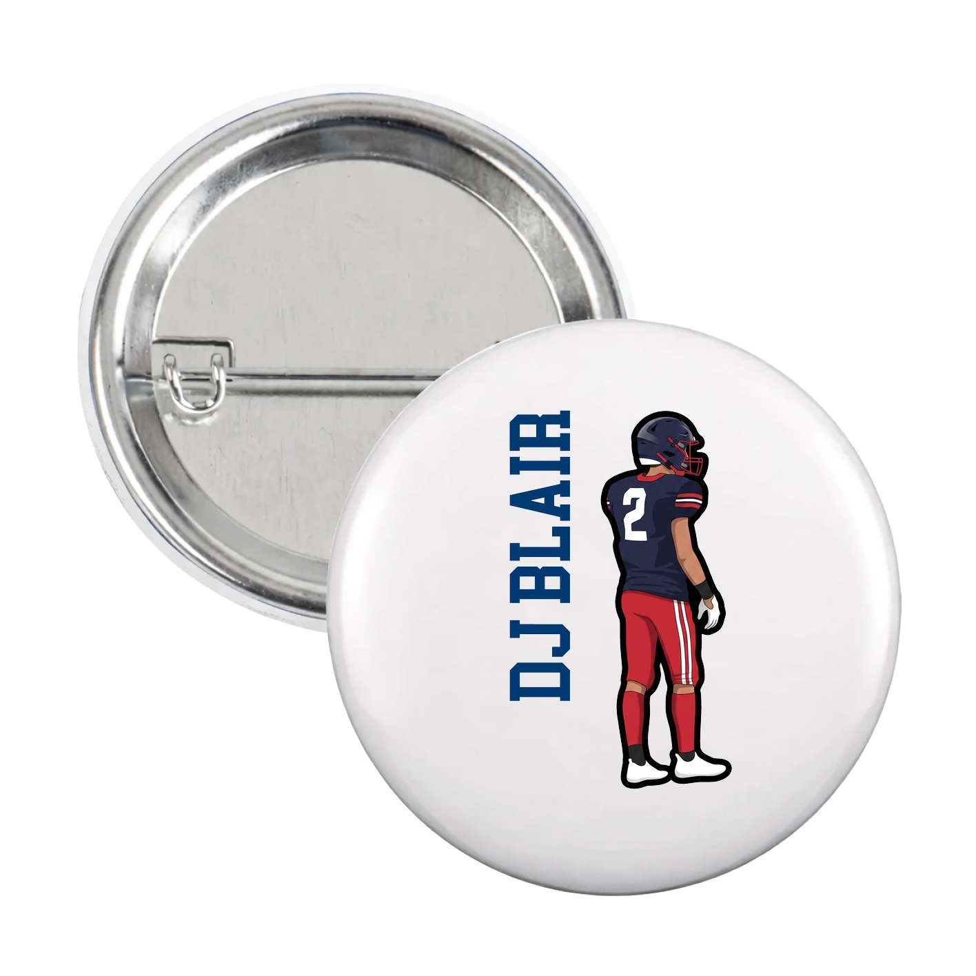 Game Day Button — Name Vertical in White
