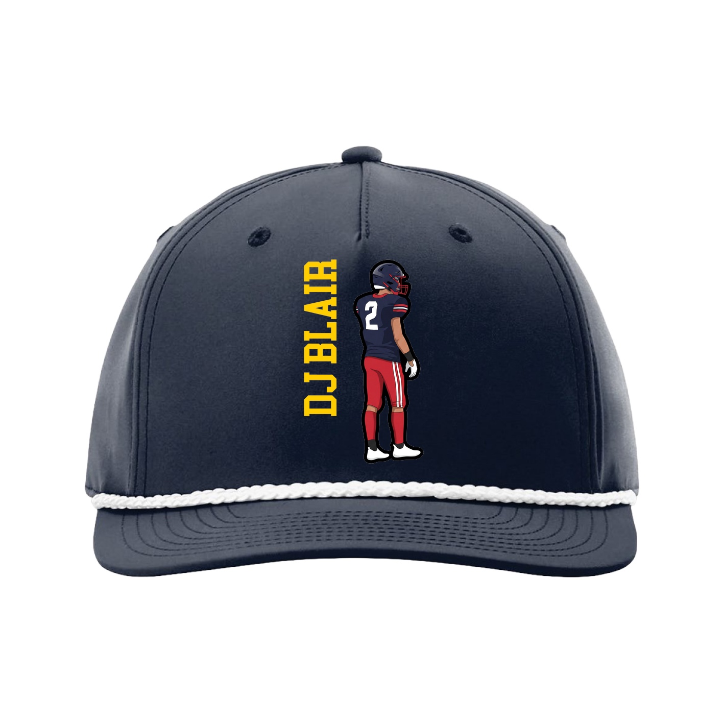 Five-Panel Classic Rope Cap — Name Vertical in Navy
