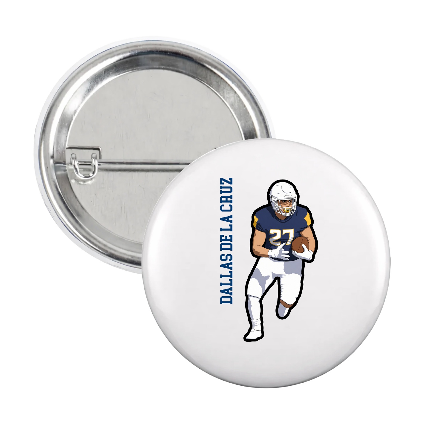 Game Day Button — Name Vertical in White