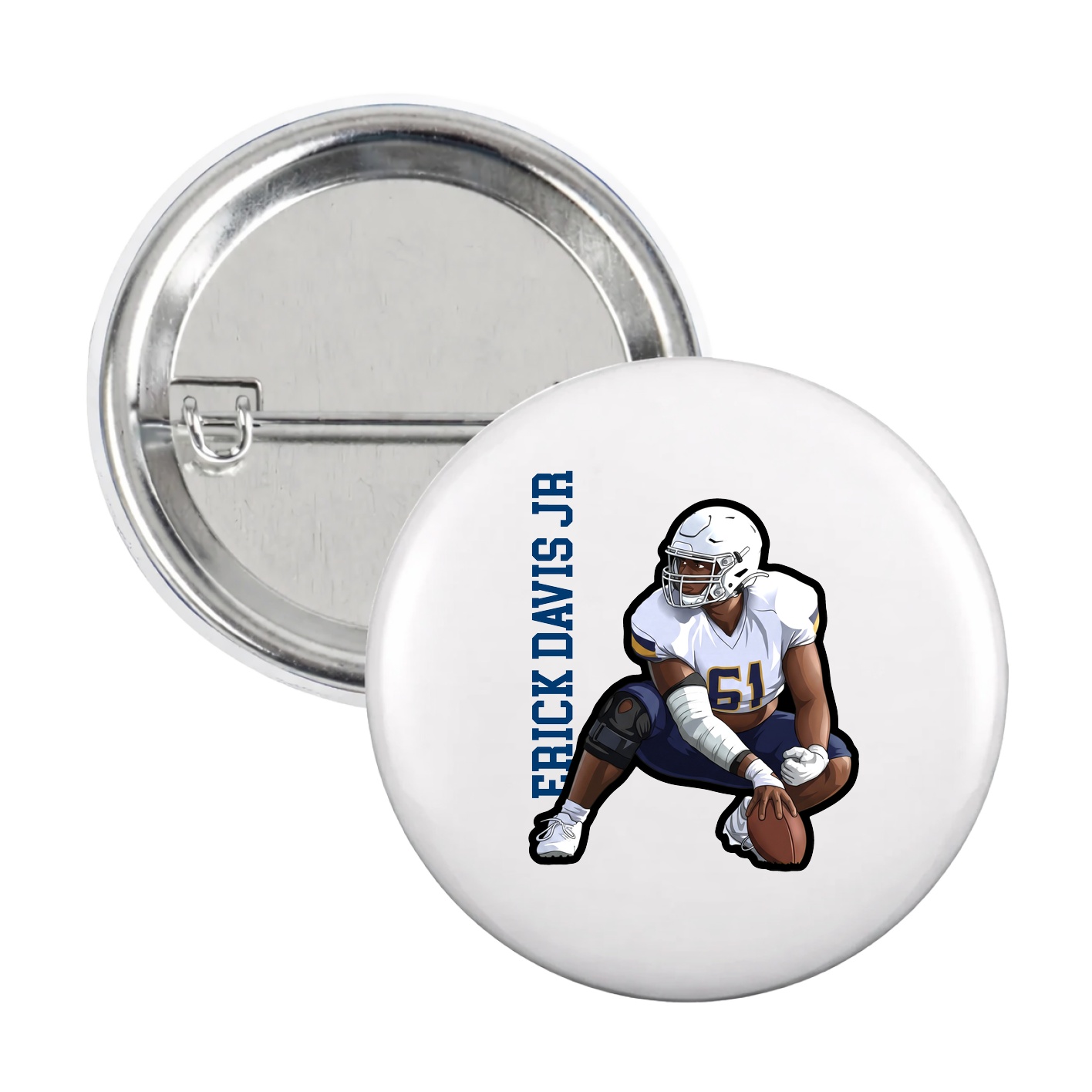 Game Day Button — Name Vertical in White