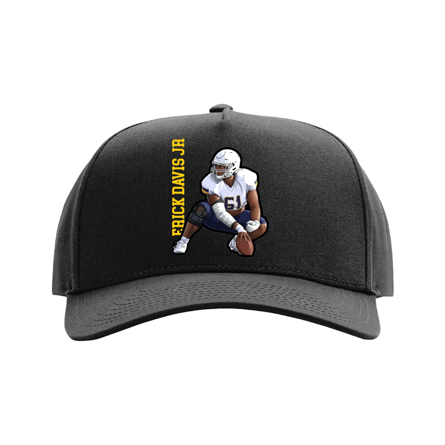 Full Fabric Five-Panel Champ Cap — Name Vertical in Black