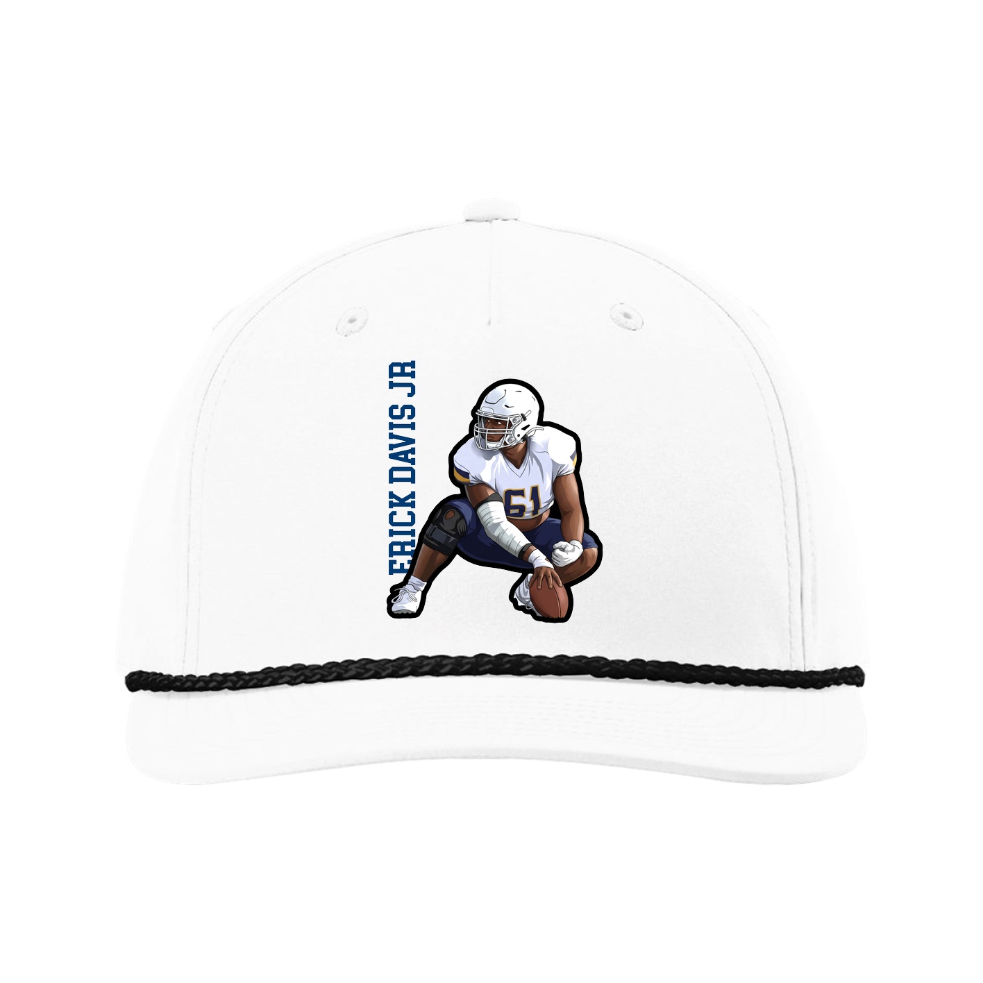 Five-Panel Classic Rope Cap — Name Vertical in White