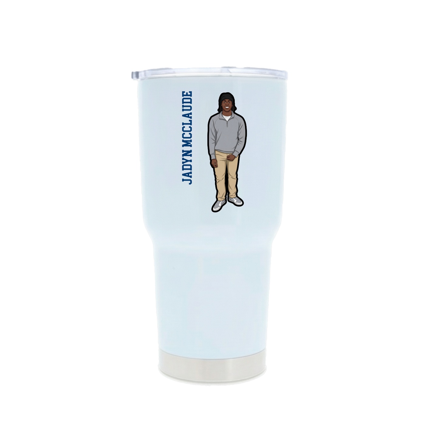 30oz Stainless Steel Tumbler — Name Vertical in White