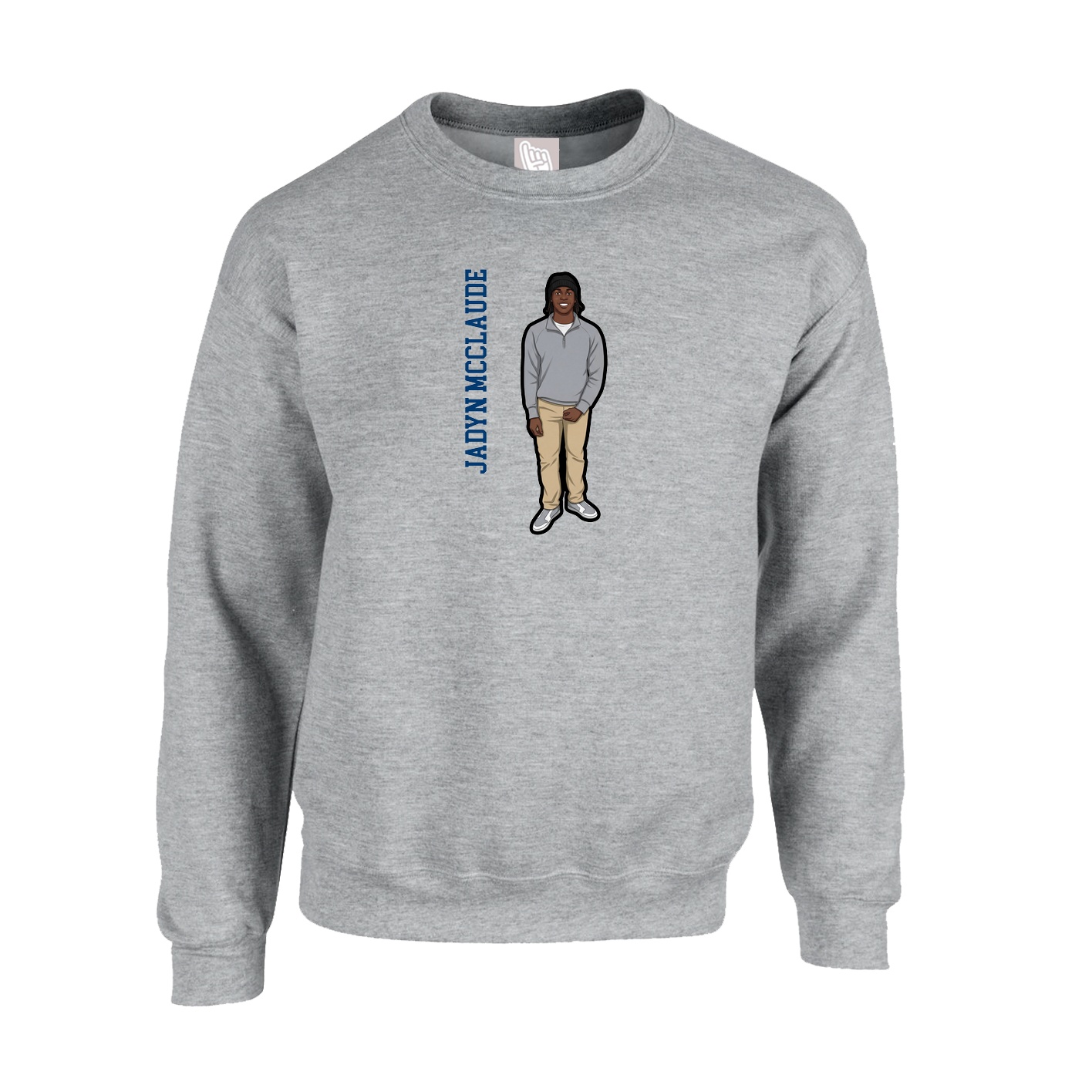 Fleece Crew — Name Vertical in Grey